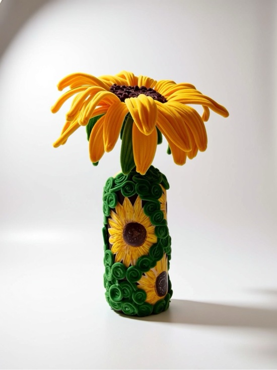 April Other - Sunflower Bottle Sculpture in Yellow and Green